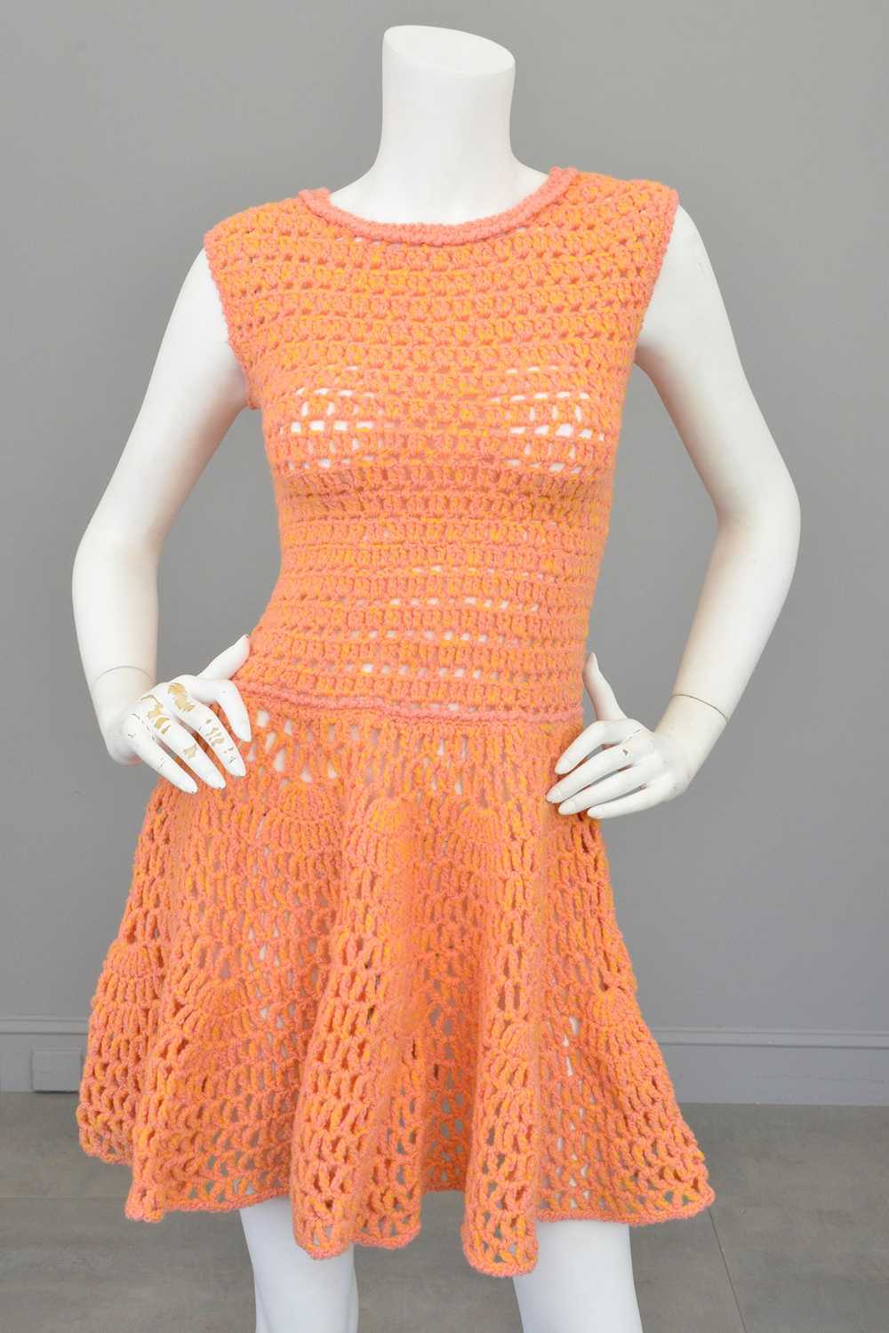 1960s 70s Pink + Yellow = Orange Yarn Crochet Min… - image 1
