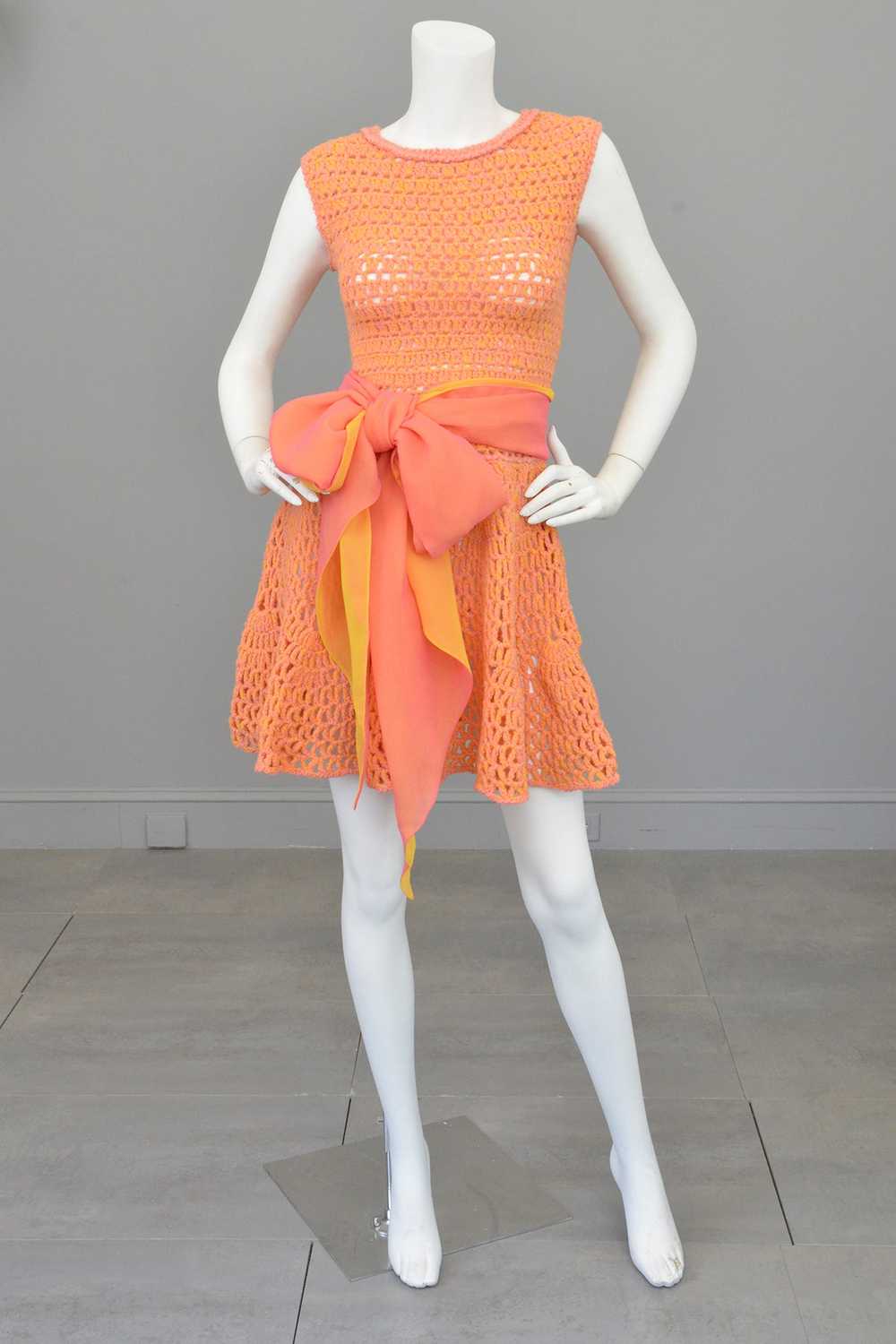 1960s 70s Pink + Yellow = Orange Yarn Crochet Min… - image 2