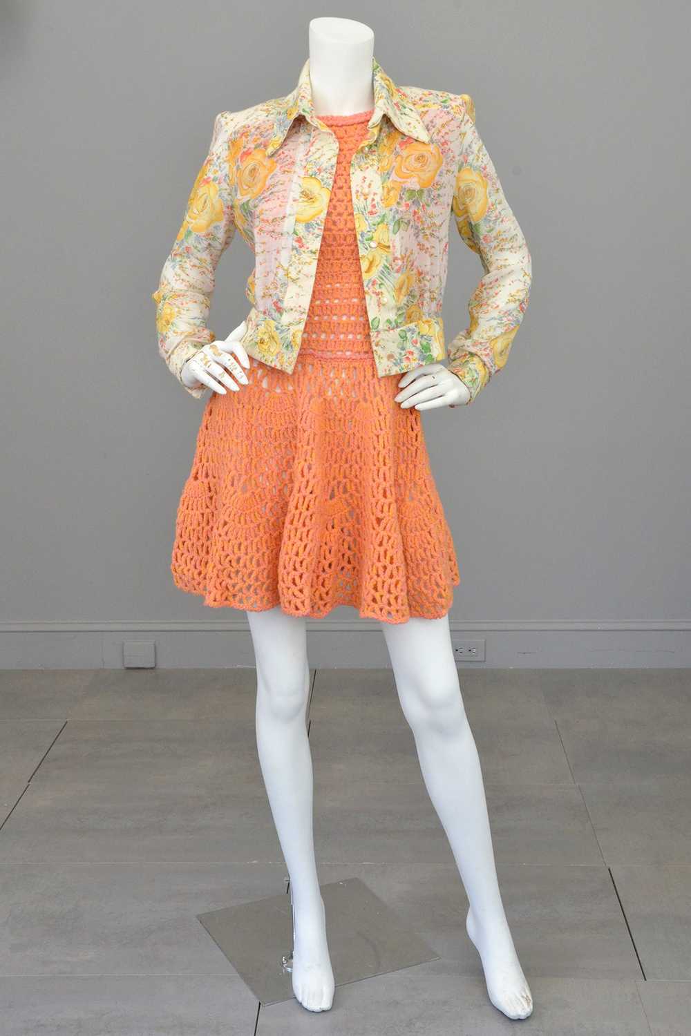 1960s 70s Pink + Yellow = Orange Yarn Crochet Min… - image 3