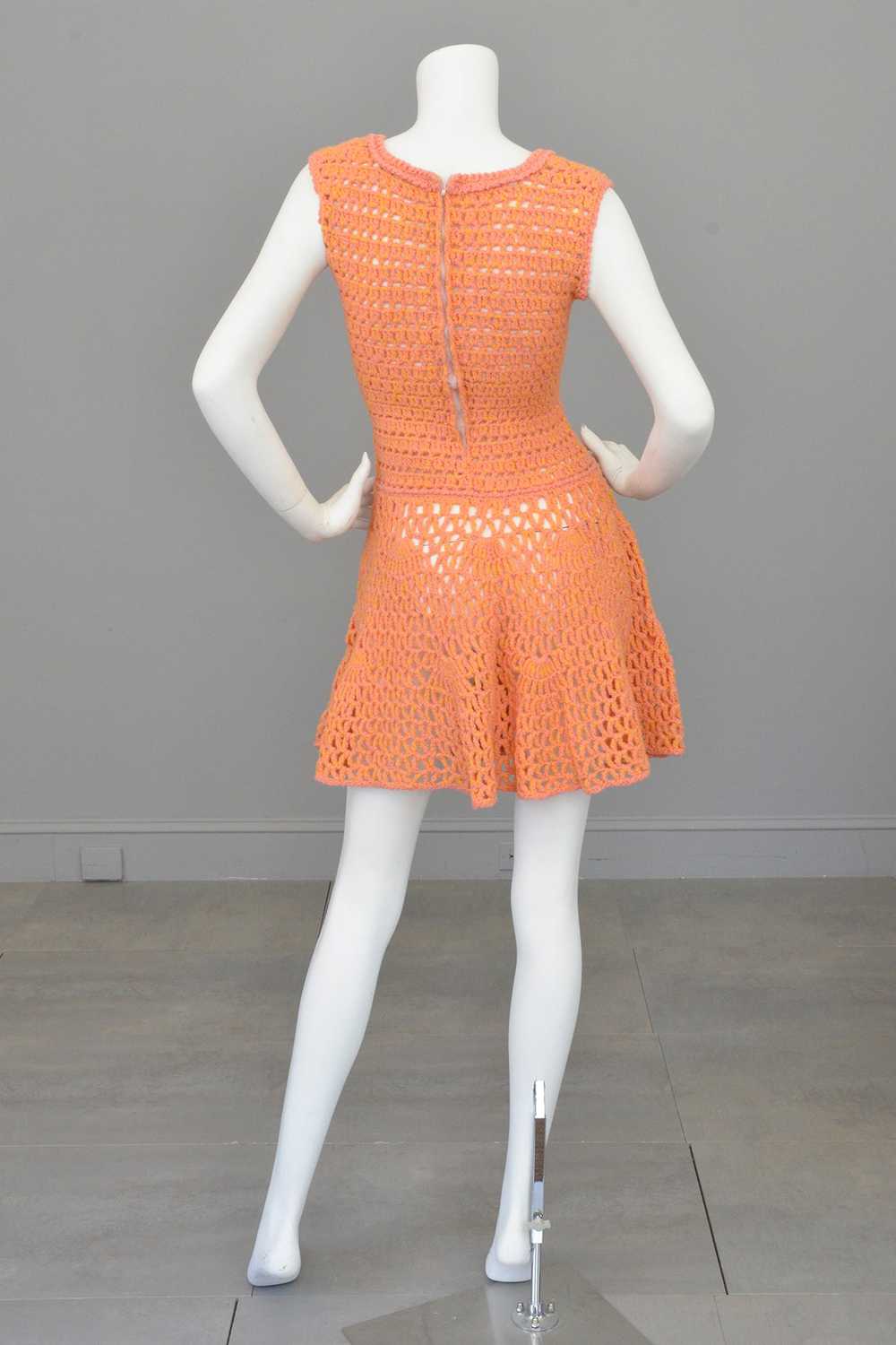 1960s 70s Pink + Yellow = Orange Yarn Crochet Min… - image 4
