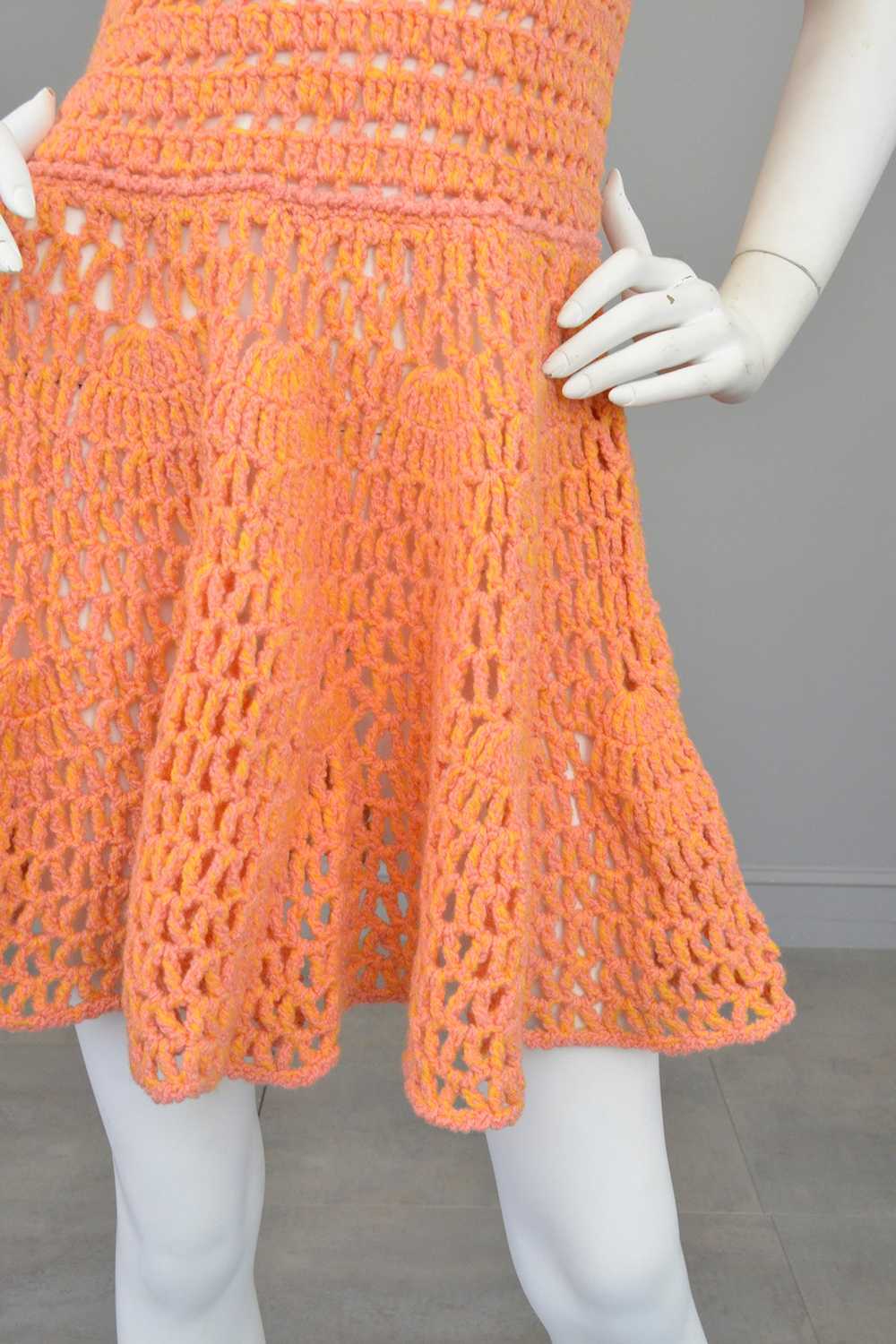 1960s 70s Pink + Yellow = Orange Yarn Crochet Min… - image 5