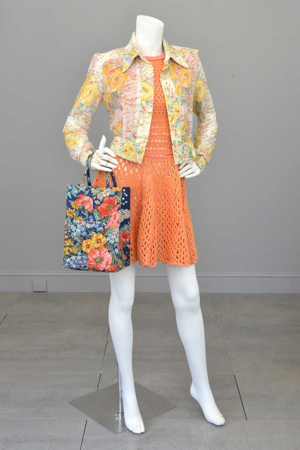 1960s 70s Pink + Yellow = Orange Yarn Crochet Min… - image 7