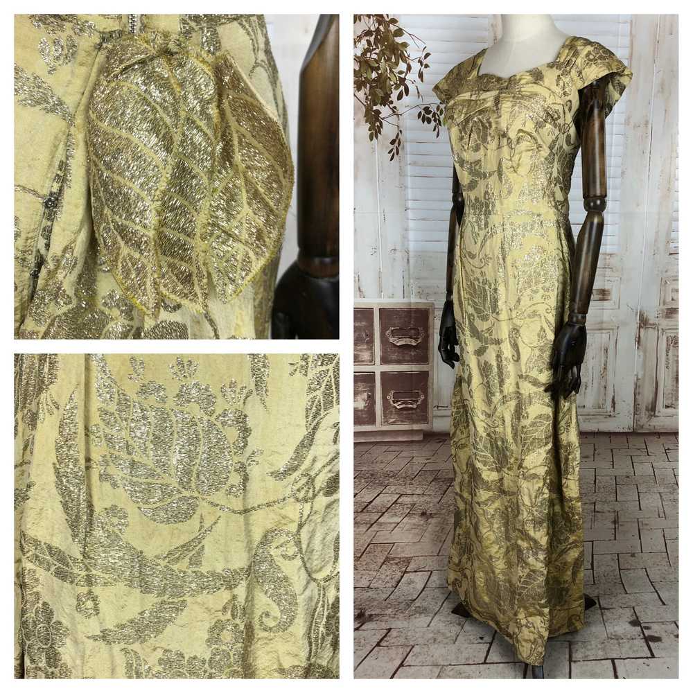 Original 1940s 40s Vintage Gold Lamé Evening Gown… - image 1