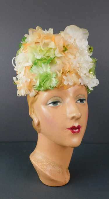 Vintage Spring Floral Hat, Peach White & Green 196