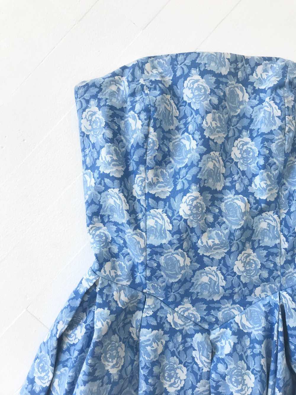 1980s Blue Rose Print Dress + Jacket Set - image 2