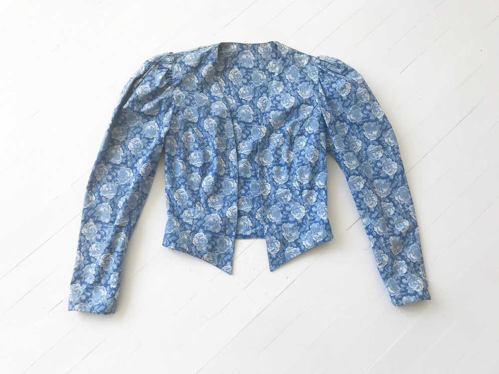 1980s Blue Rose Print Dress + Jacket Set - image 4