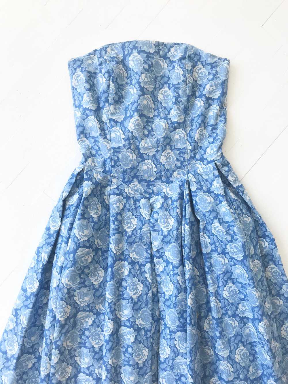 1980s Blue Rose Print Dress + Jacket Set - image 6