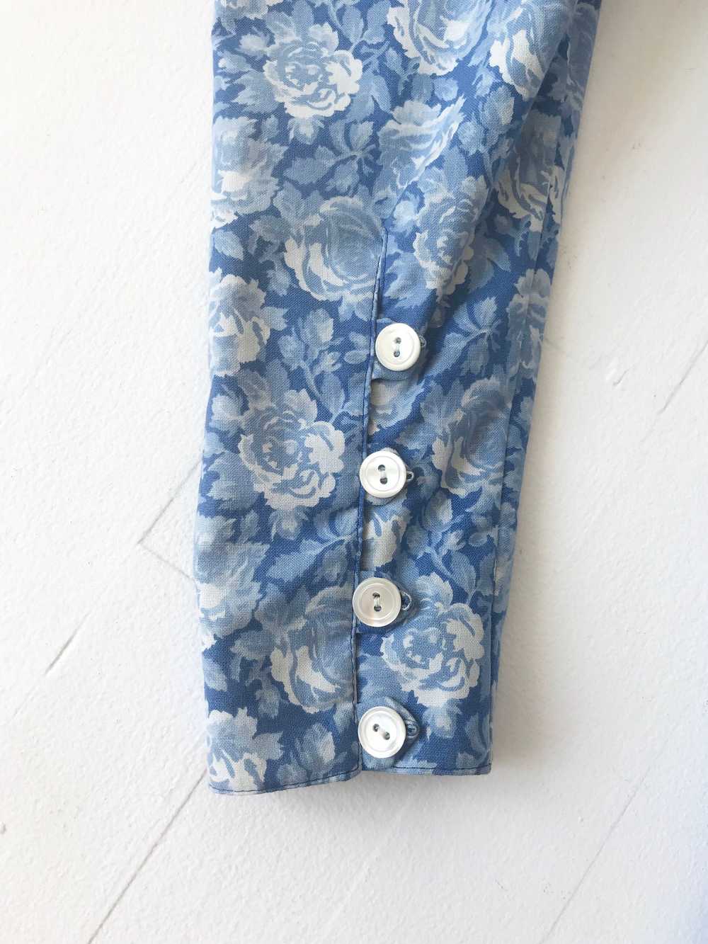 1980s Blue Rose Print Dress + Jacket Set - image 7