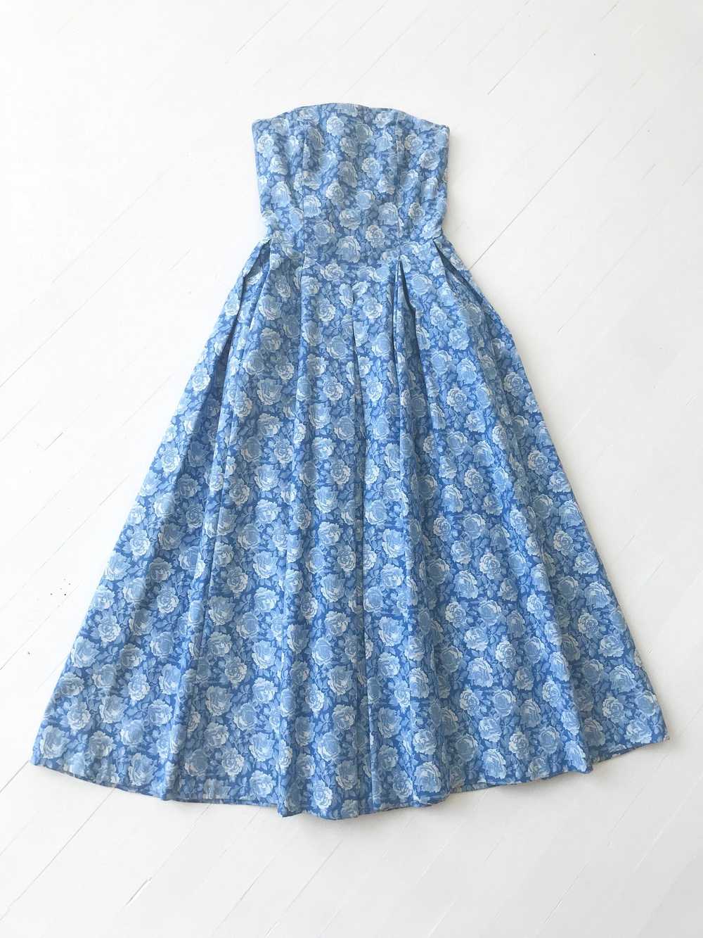 1980s Blue Rose Print Dress + Jacket Set - image 8