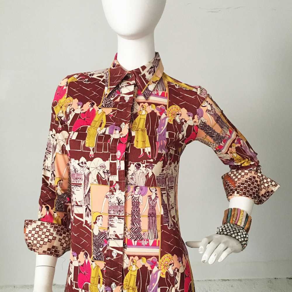 1970s Geoffrey Beene Bazaar Deco Print Dress - image 1
