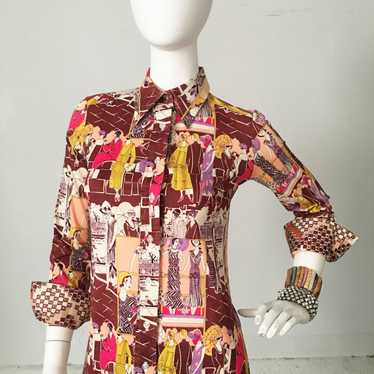 1970s Geoffrey Beene Bazaar Deco Print Dress - image 1