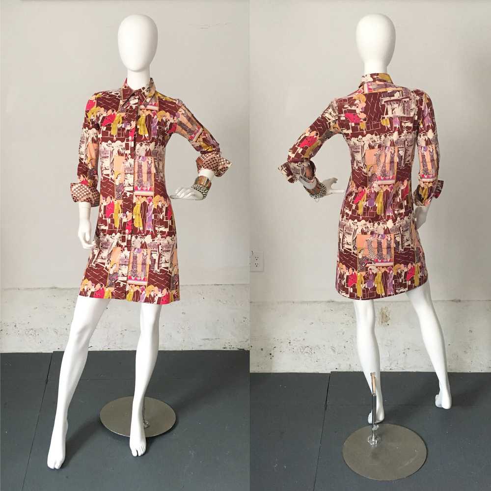 1970s Geoffrey Beene Bazaar Deco Print Dress - image 2