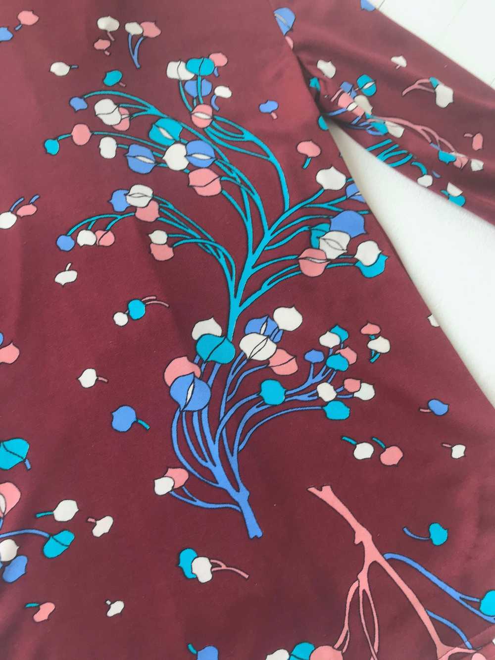 1970s Burgundy Botanical Print Dress with Matchin… - image 8
