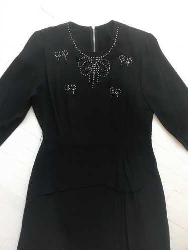 1940s Studded Black Crepe Rayon Dress