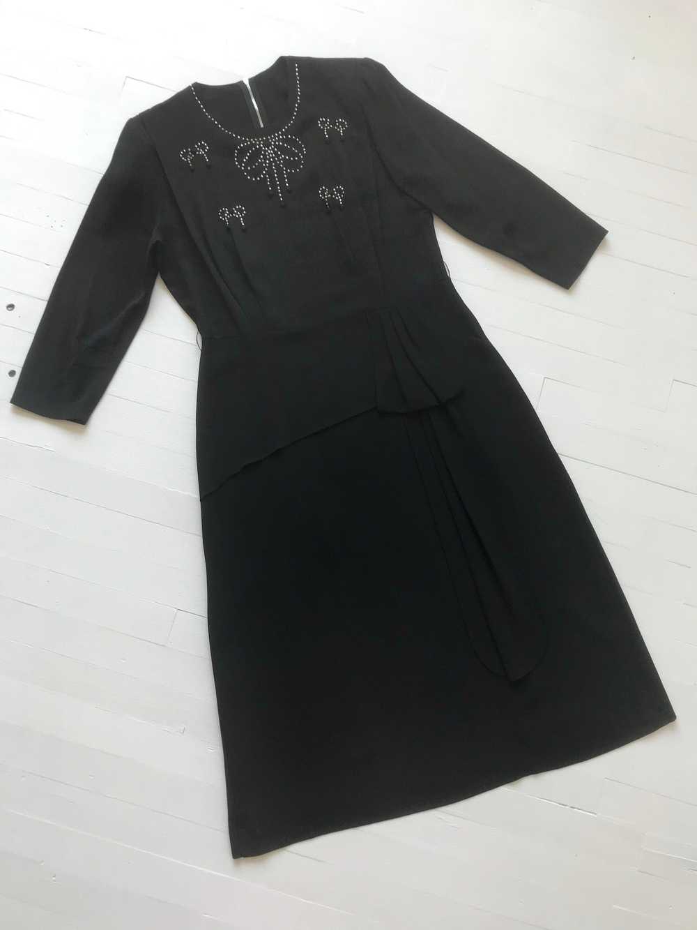 1940s Studded Black Crepe Rayon Dress - image 2