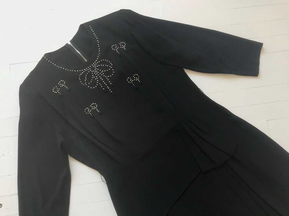 1940s Studded Black Crepe Rayon Dress - image 3