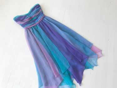 1980s-Does-1950s Pastel Colorblock Chiffon Dress - image 1