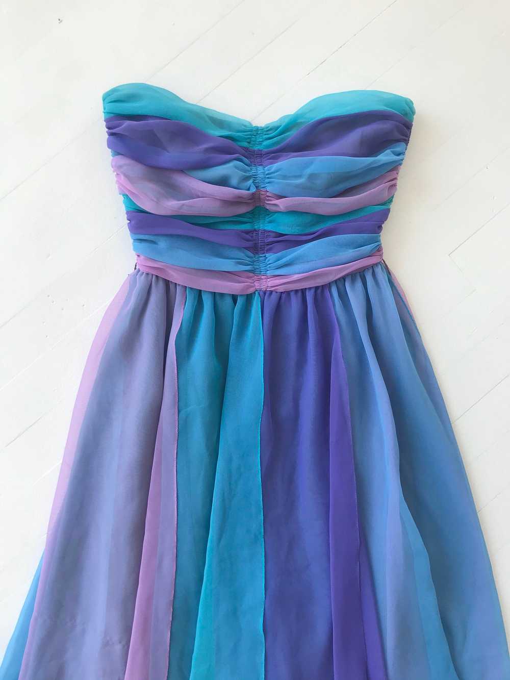 1980s-Does-1950s Pastel Colorblock Chiffon Dress - image 2