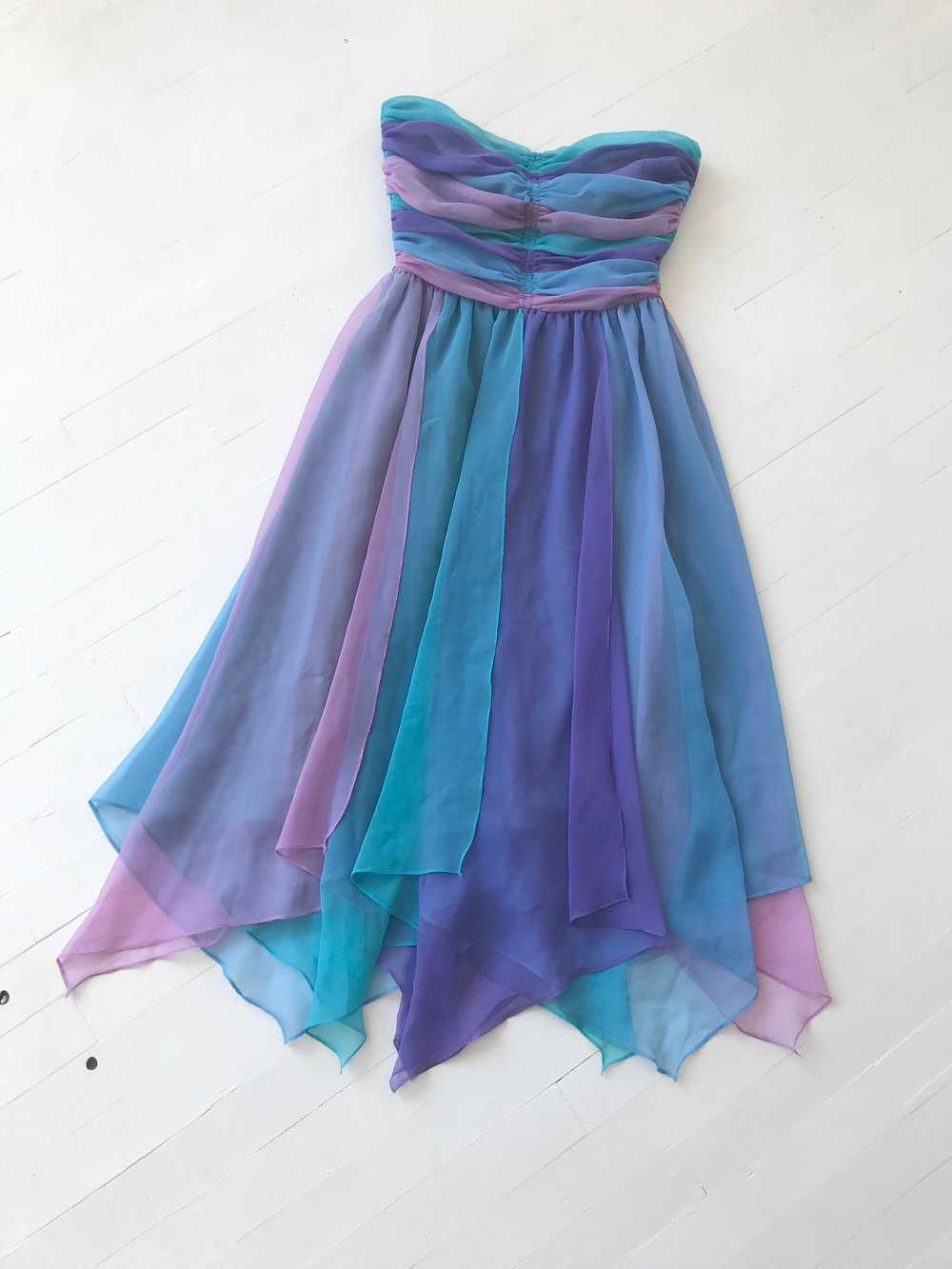 1980s-Does-1950s Pastel Colorblock Chiffon Dress - image 9