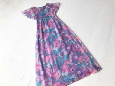 1960s Floral Print Maxi Dress - image 1