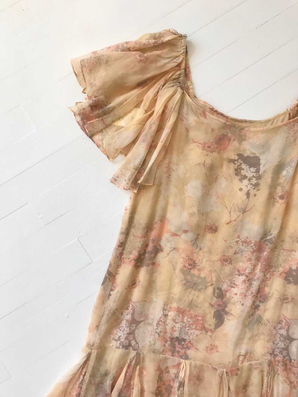 1970s-Does-1920s Silk Chiffon Floral Ruffled Dress - image 2
