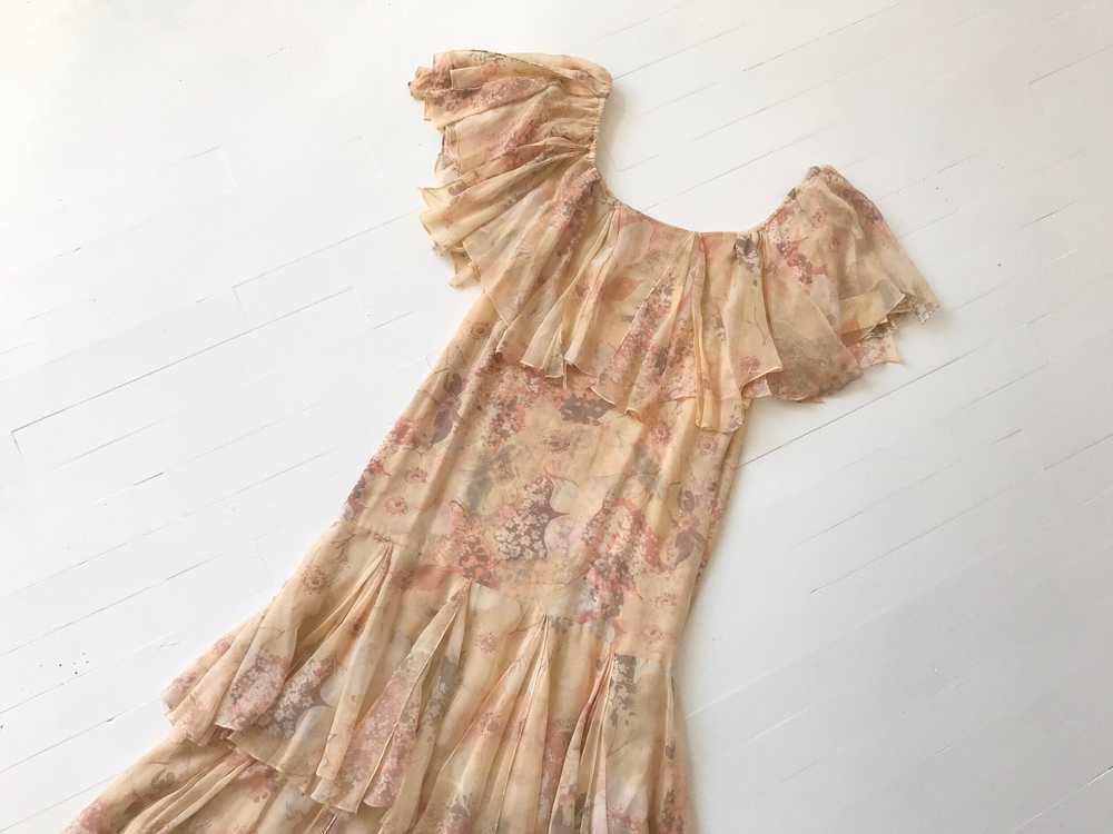1970s-Does-1920s Silk Chiffon Floral Ruffled Dress - image 6