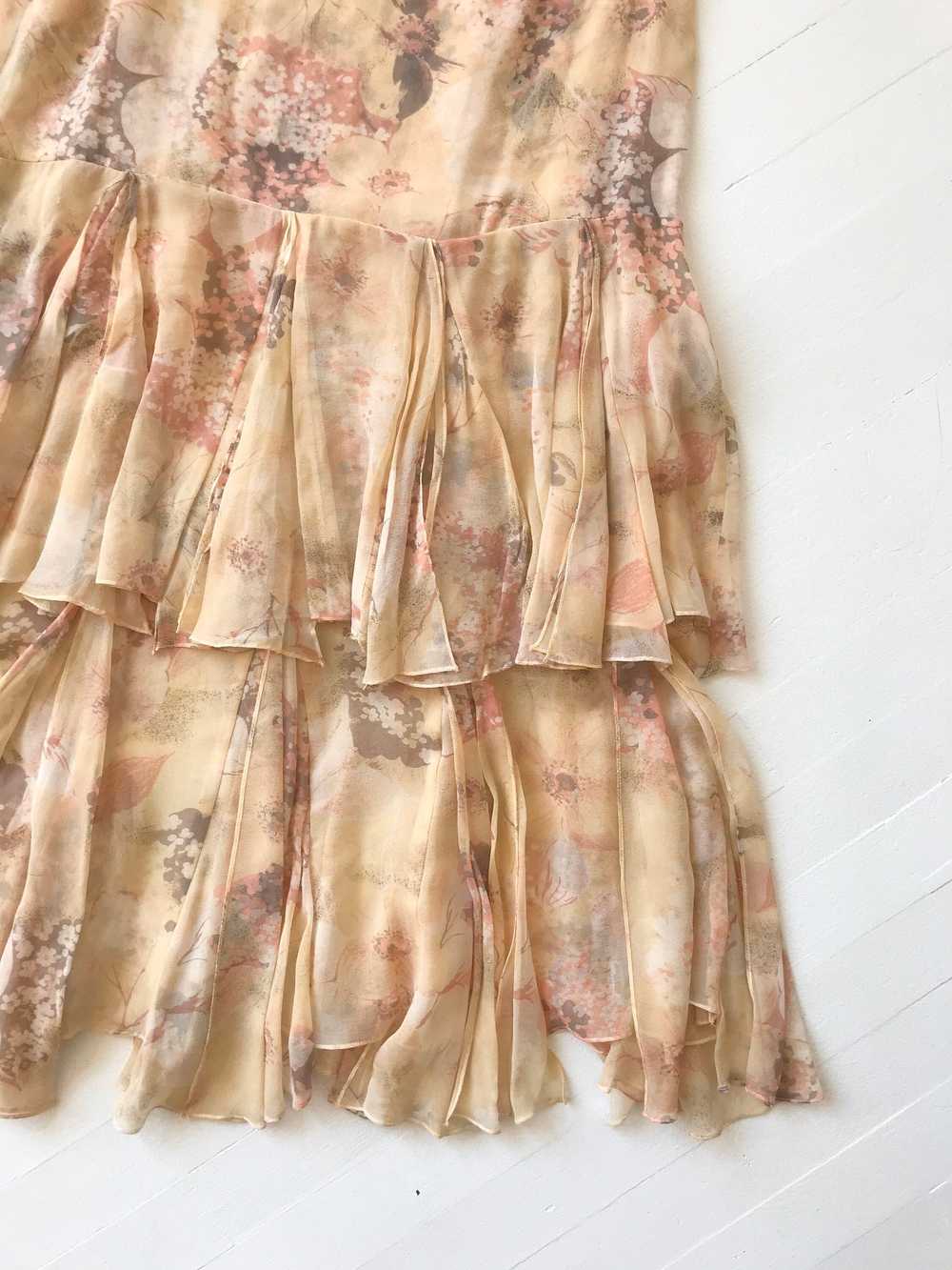 1970s-Does-1920s Silk Chiffon Floral Ruffled Dress - image 8
