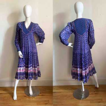 1970s Indian Indigo Cotton Gauze Dress - image 1