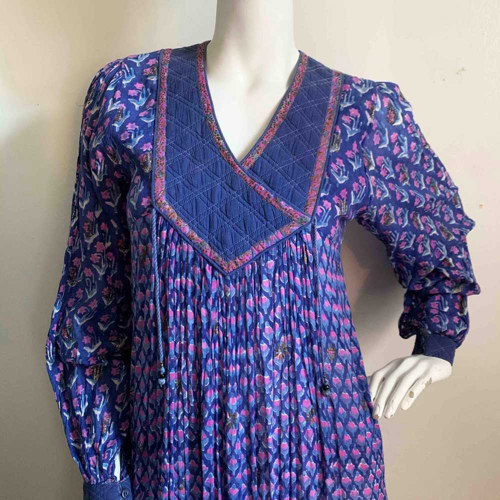 1970s Indian Indigo Cotton Gauze Dress - image 2