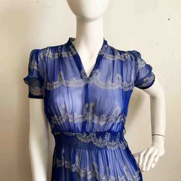 Sheer Blue 1930s Dot Dress - image 1