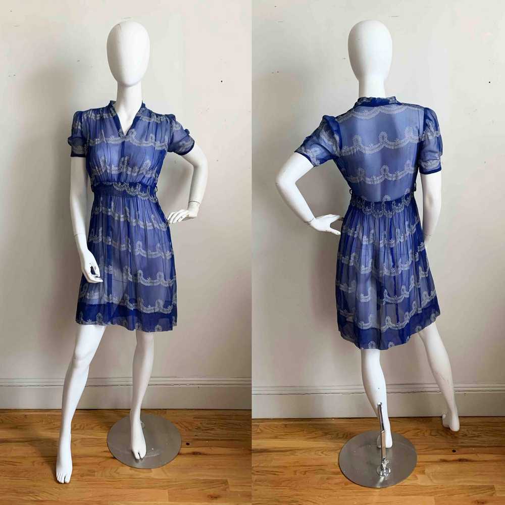 Sheer Blue 1930s Dot Dress - image 2