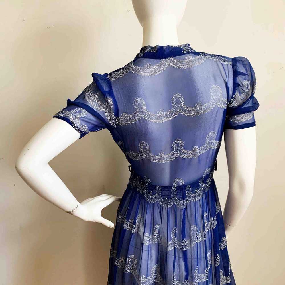 Sheer Blue 1930s Dot Dress - image 5