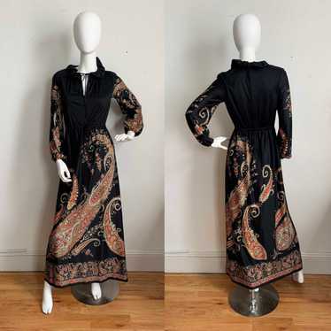 Black 1970s Paisley Maxi Dress - image 1