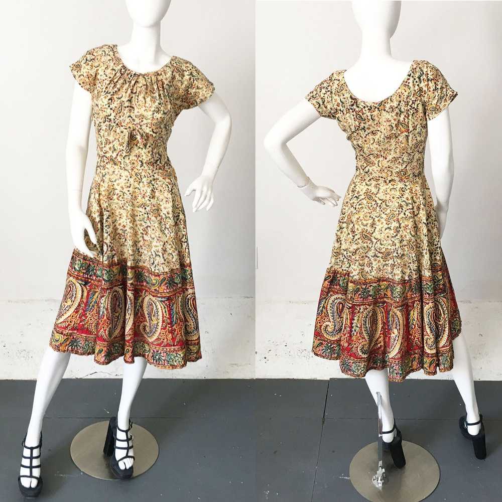 1950s Indian Cotton Paisley Dress - image 1