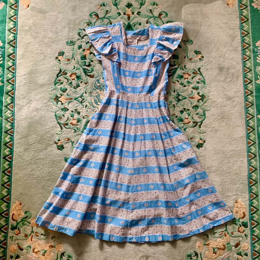 Gay Gibson 1940s Blue Lace Print Dress - image 2