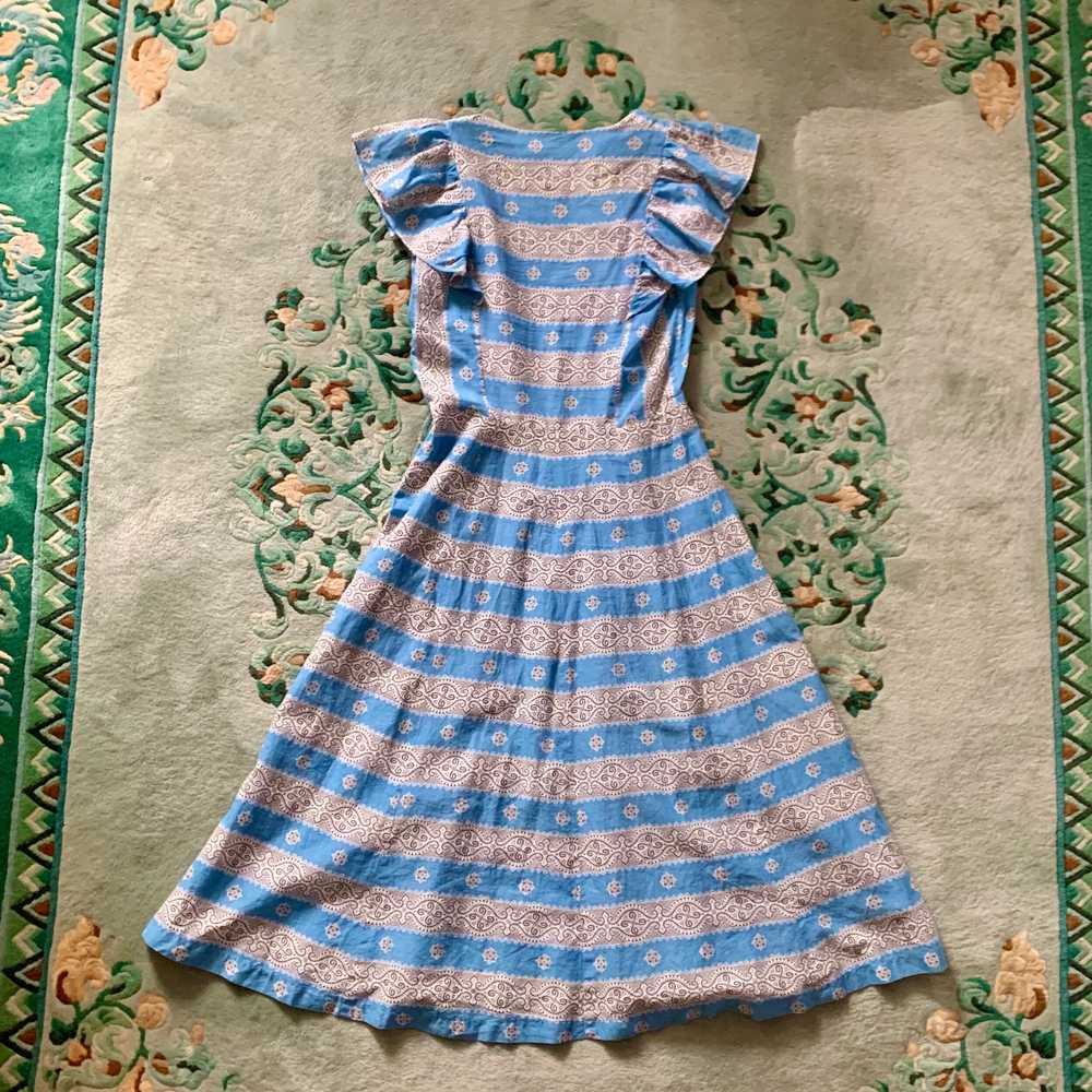 Gay Gibson 1940s Blue Lace Print Dress - image 5