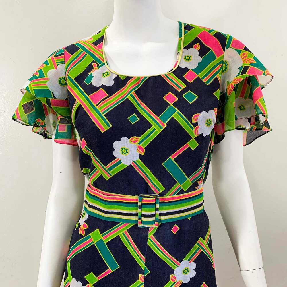 1970s Neon Floral Francis Dress - image 4