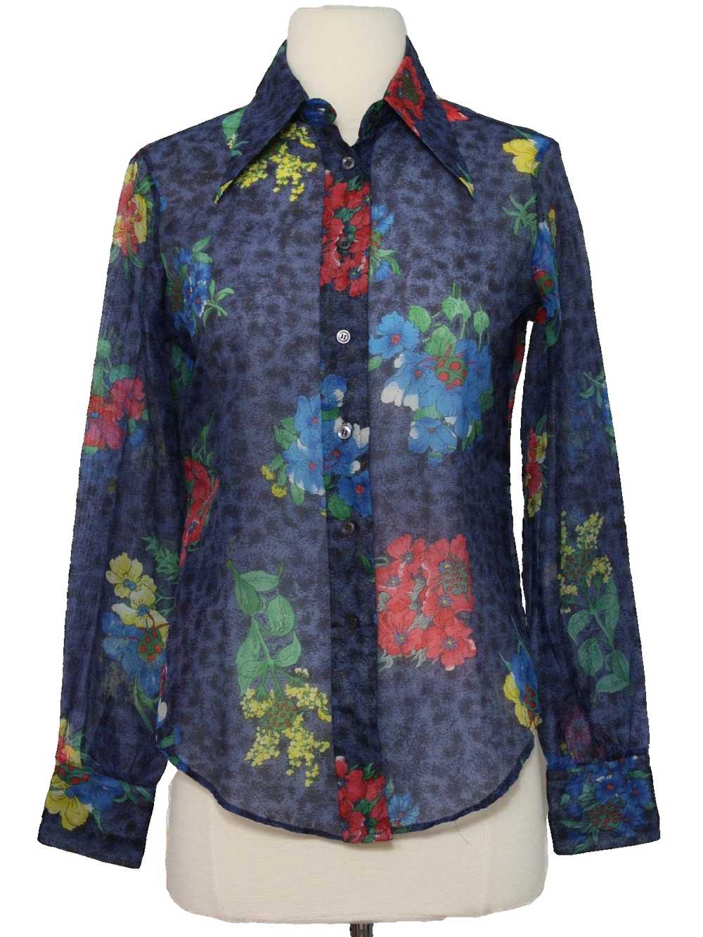 1970's Lady Manhattan Womens Print Disco Shirt - image 1