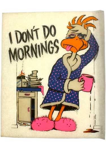 1980's I DONT DO MORNINGS iron on transfer. Iron-O