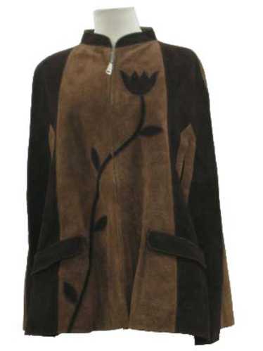 1970's Womens Suede Leather Hippie Poncho Jacket - image 1
