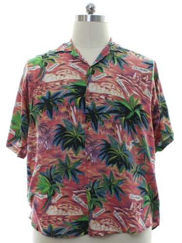 1980's Thums Up for Him Mens Rayon Hawaiian Shirt