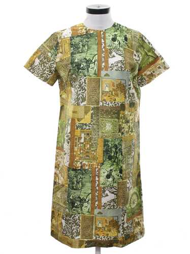 1970's Mod Print Asian Inspired Silk Dress