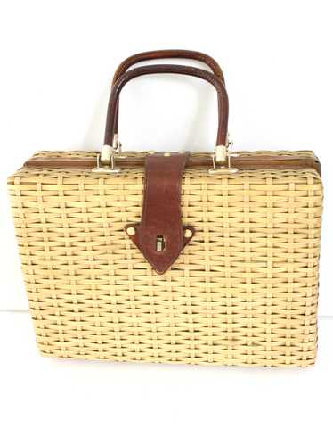 1980's Made in Hong Kong Womens Wicker Suitcase P… - image 1
