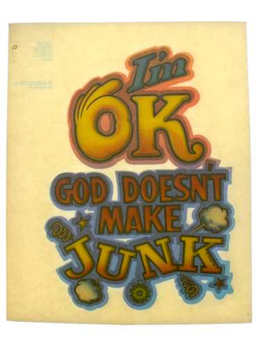 1980's Im OK God doesnt make JUNK glittery iron Ir