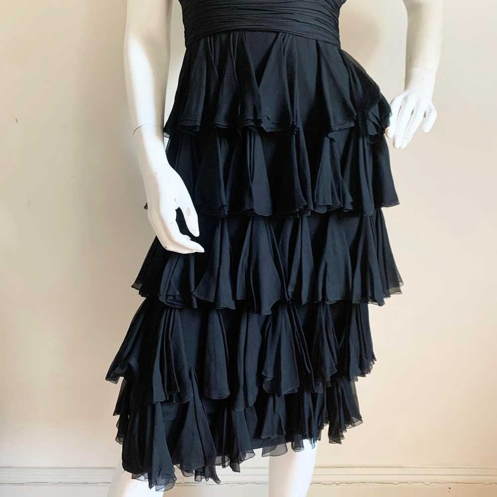 1950s Black Silk Chiffon Sweetheart Illusion Dress - image 3