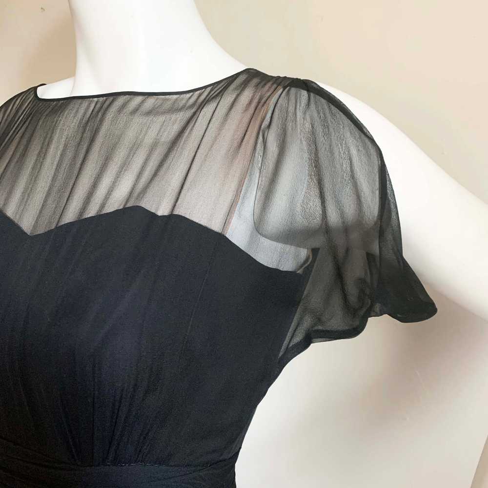 1950s Black Silk Chiffon Sweetheart Illusion Dress - image 4