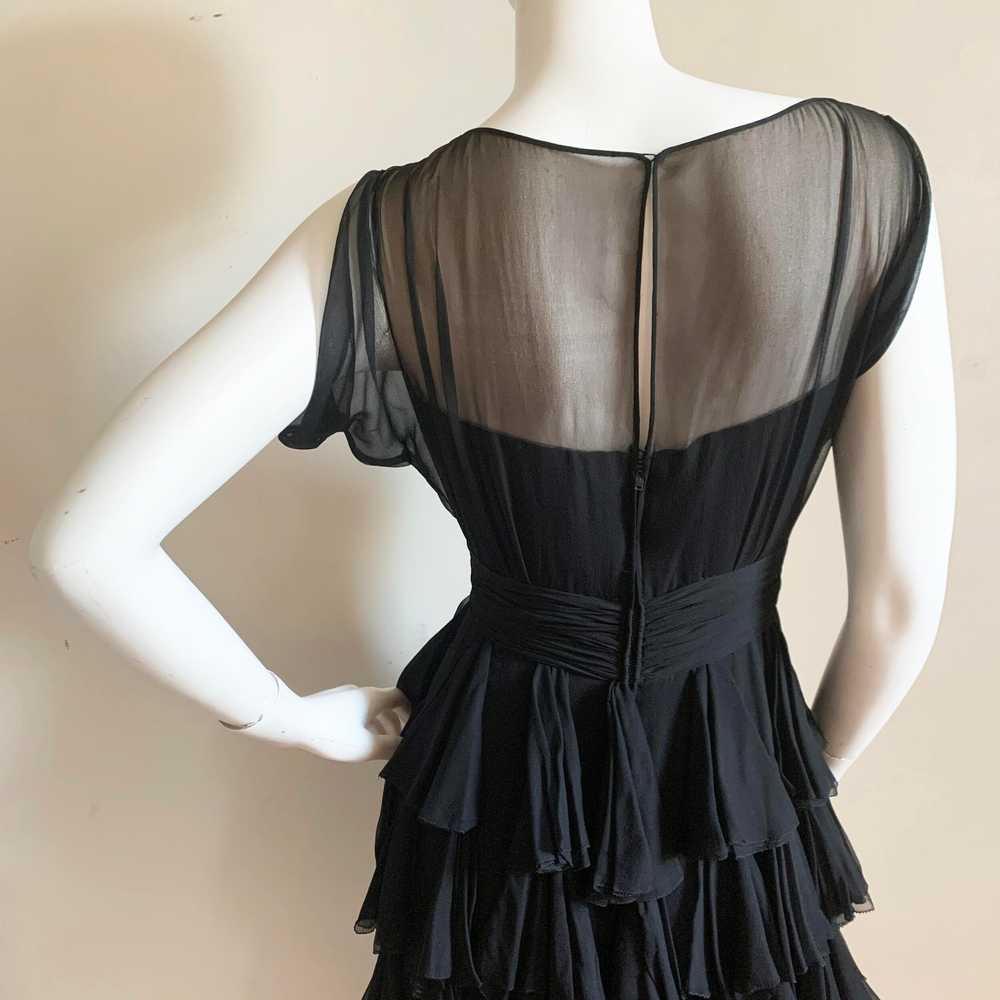 1950s Black Silk Chiffon Sweetheart Illusion Dress - image 5