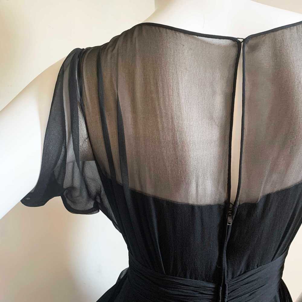 1950s Black Silk Chiffon Sweetheart Illusion Dress - image 6