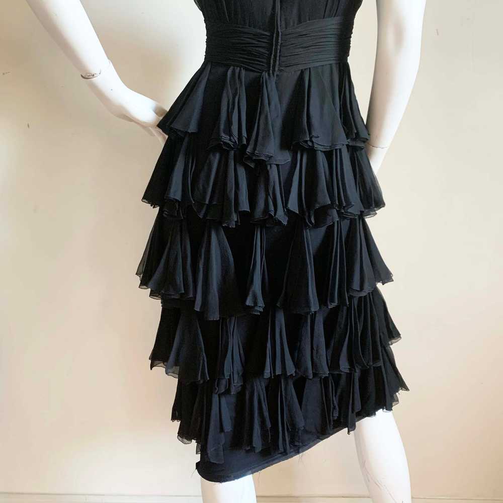 1950s Black Silk Chiffon Sweetheart Illusion Dress - image 7