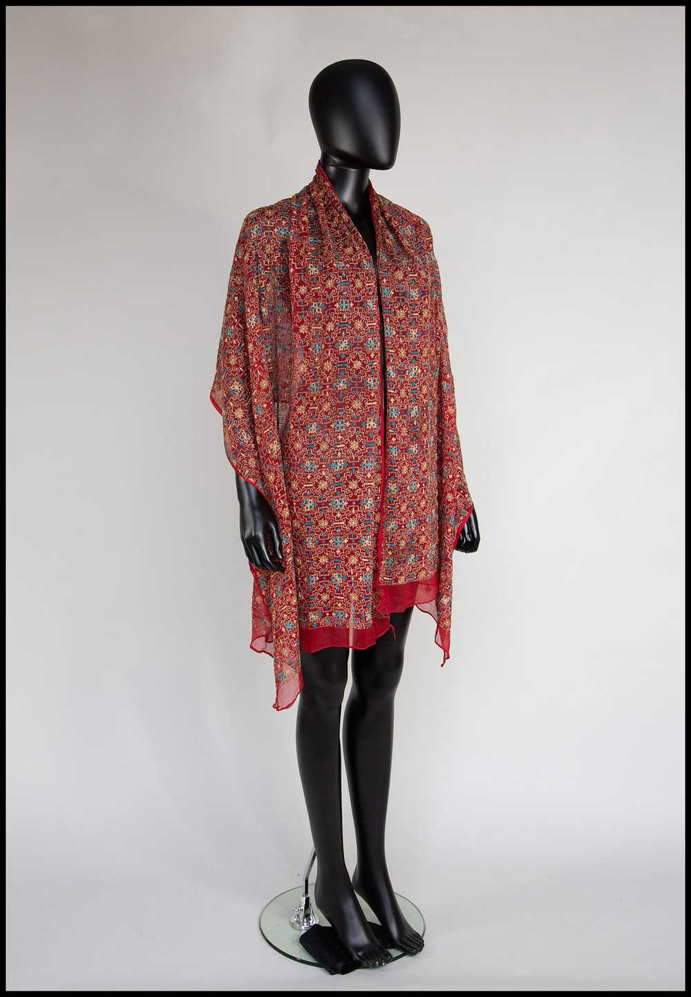 Vintage 1930s Red Gold Tambour Embroidered Silk S… - image 3